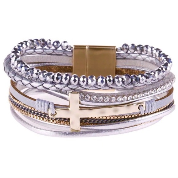 GOLD CROSS MULTI STRAND BRACELET - Picture 1 of 3